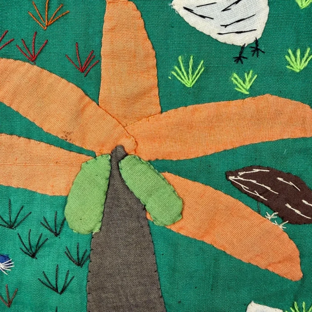 Vintage Peruvian Arpillera Folk Art Wall Hanging Handmade Village Scene 18x14.5